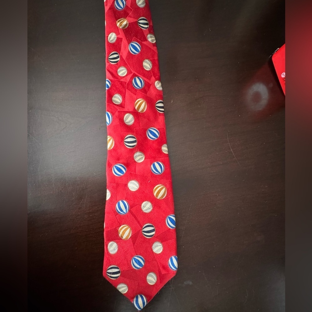 Men's Lands' End 100% Silk Hand Sewn Red Beach Ball Tie